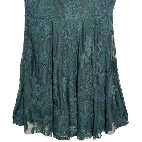 Free People Sz 4 Green Dress Lace Embroidered Whimsical Romantic Goth Witchy Y2K - Picture 4 of 11